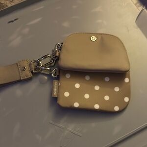 Lululemon Athletica Tan and White Polka Dot Wristlet